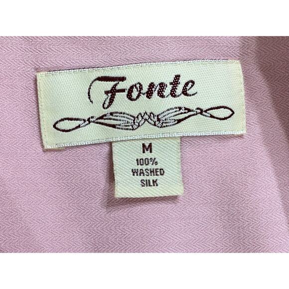 Fonte Mens Medium Button Up Camp Shirt Pastel Pink 100% Washed Silk Vintage - Picture 3 of 8